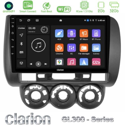 Clarion GL300 Series 4Core Android11 2+32GB Honda Jazz (Fit) 2002-2008 (RHD) Manual A/C Navigation Multimedia Tablet 9