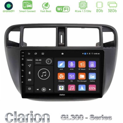 Clarion GL300 Series 4Core Android11 2+32GB Honda Civic 1995-2001 Navigation Multimedia Tablet 9