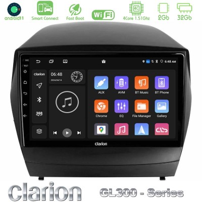 Clarion GL300 Series 4Core Android11 2+32GB Hyundai IX35 Auto A/C Navigation Multimedia Tablet 9