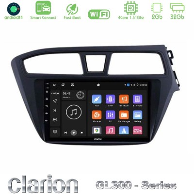 Clarion GL300 Series 4Core Android11 2+32GB Hyundai i20 2014-2018 RHD Navigation Multimedia Tablet 9