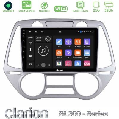 Clarion GL300 Series 4Core Android11 2+32GB Hyundai i20 2009-2012 Auto A/C Navigation Multimedia Tablet 9