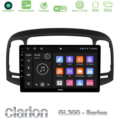 Clarion GL300 Series 4Core Android11 2+32GB Hyundai Accent 2006-2011 Navigation Multimedia Tablet 9