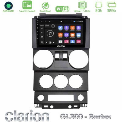 Clarion GL300 Series 4Core Android11 2+32GB Jeep Wrangler 2Door 2008-2010 Navigation Multimedia Tablet 9