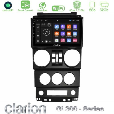 Clarion GL300 Series 4Core Android11 2+32GB Jeep Wrangler 2008-2010 Navigation Multimedia Tablet 9