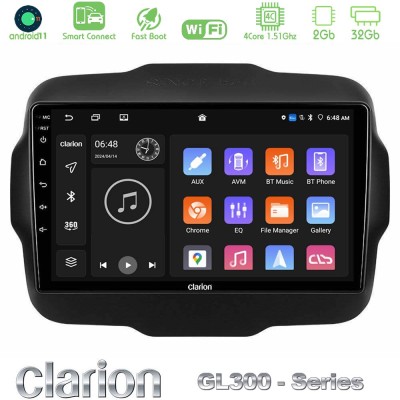 Clarion GL300 Series 4Core Android11 2+32GB Jeep Renegade 2015-2019 Navigation Multimedia Tablet 9