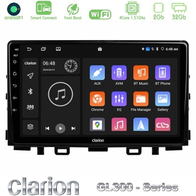 Clarion GL300 Series 4Core Android11 2+32GB Kia Stonic Navigation Multimedia Tablet 9