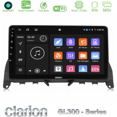 Clarion GL300 Series 4Core Android11 2+32GB Mercedes C Class W204 Navigation Multimedia Tablet 9