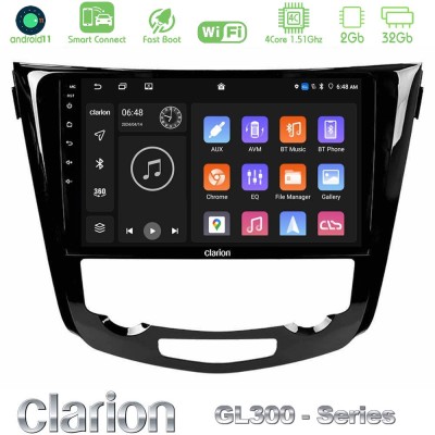Clarion GL300 Series 4Core Android11 2+32GB Nissan Qashqai J11 (AUTO A/C) Navigation Multimedia Tablet 10