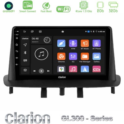 Clarion GL300 Series 4Core Android11 2+32GB Renault Megane 3 2009-2015 Navigation Multimedia Tablet 9