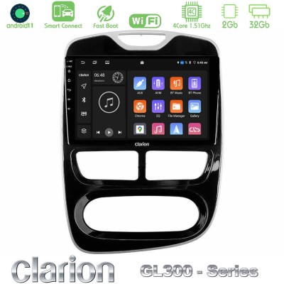 Clarion GL300 Series 4Core Android11 2+32GB Renault Clio 2012-2016 Navigation Multimedia Tablet 9