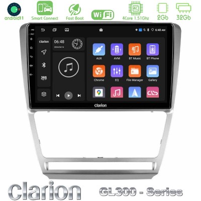 Clarion GL300 Series 4Core Android11 2+32GB Skoda Octavia 5 Navigation Multimedia Tablet 10