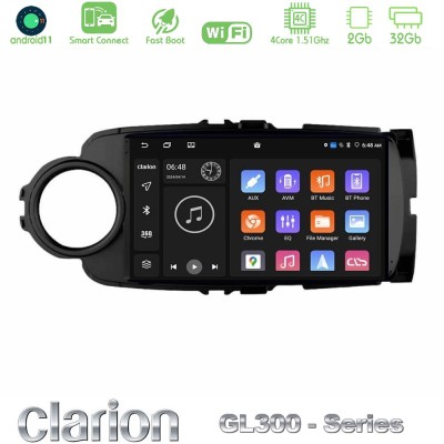 Clarion GL300 Series 4Core Android11 2+32GB Toyota Yaris Navigation Multimedia Tablet 9