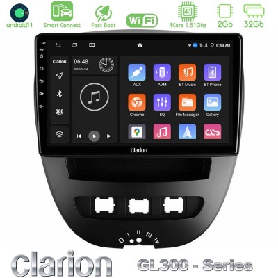 Clarion GL300 Series 4Core Android11 2+32GB Toyota Aygo/Citroen C1/Peugeot 107 Navigation Multimedia Tablet 10