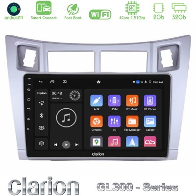 Clarion GL300 Series 4Core Android11 2+32GB Toyota Yaris Navigation Multimedia Tablet 9