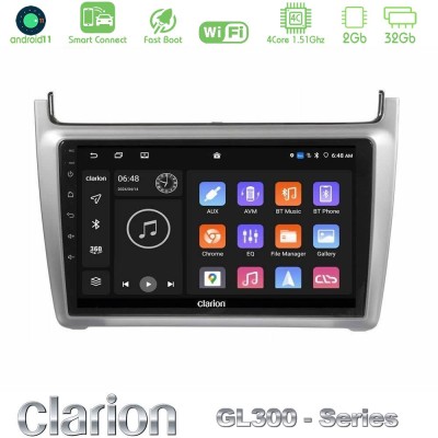 Clarion GL300 Series 4Core Android11 2+32GB Vw Polo 2014-2017 Navigation Multimedia Tablet 9