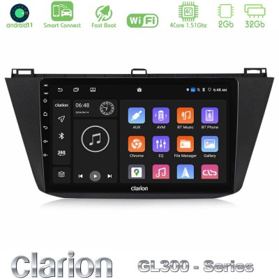 Clarion GL300 Series Vw Tiguan 2016-2022 4Core Android11 2+32GB Navigation Multimedia Tablet 10