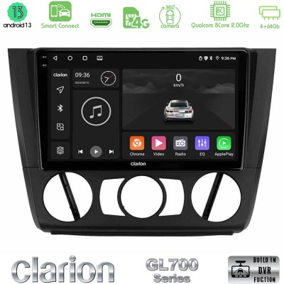 Clarion GL700 Series 8Core Android13 4+64GB BMW 1Series E81/E82/E87/E88 (MANUAL A/C) Navigation Multimedia Tablet 9