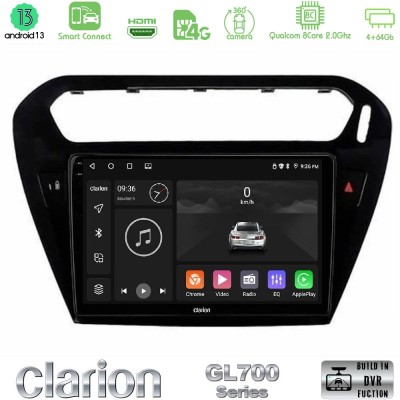 Clarion GL700 Series 8Core Android13 4+64GB Citroen C-Elysee / Peugeot 301 Navigation Multimedia Tablet 9