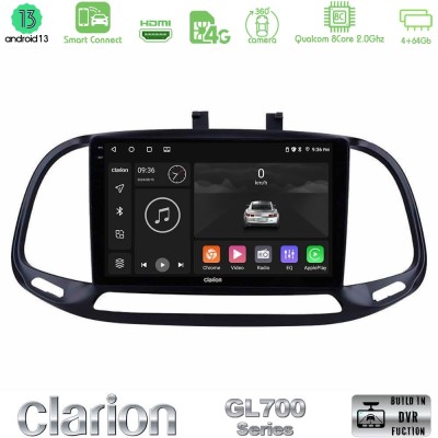 Clarion GL700 Series 8Core Android13 4+64GB Fiat Doblo 2015-2022 Navigation Multimedia Tablet 9
