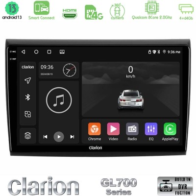 Clarion GL700 Series 8Core Android13 4+64GB Fiat Bravo Navigation Multimedia Tablet 9