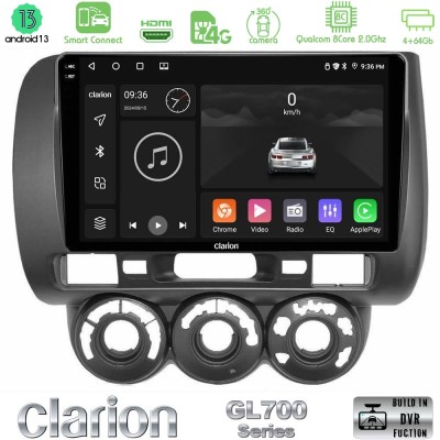 Clarion GL700 Series 8Core Android13 4+64GB Honda Jazz 2002-2008 (Manual A/C) Navigation Multimedia Tablet 9
