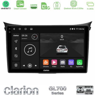 Clarion GL700 Series 8Core Android13 4+64GB Hyundai i30 2012-2017 Navigation Multimedia Tablet 9