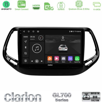 Clarion GL700 Series 8Core Android13 4+64GB Jeep Compass 2017> Navigation Multimedia Tablet 10