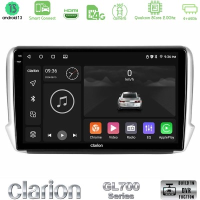 Clarion GL700 Series 8Core Android13 4+64GB Peugeot 208/2008 Navigation Multimedia Tablet 10