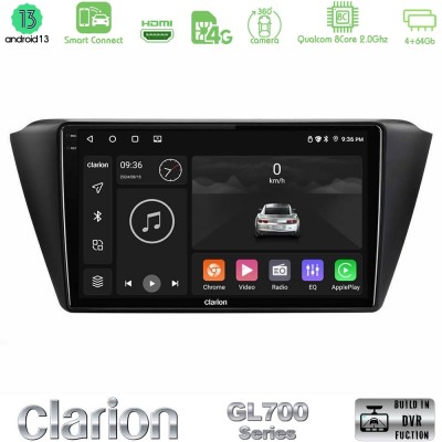 Clarion GL700 Series 8Core Android13 4+64GB Skoda Fabia 2015-2021 Navigation Multimedia Tablet 9
