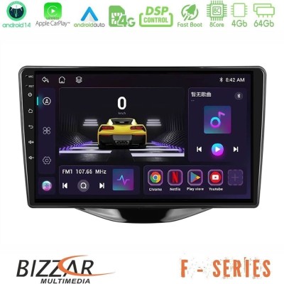 Bizzar F Series 8Core Android14 4+64GB Toyota Aygo | Citroen C1 | Peugeot 108 Navigation Multimedia Tablet 9