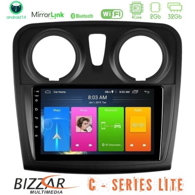 Bizzar C Series Lite 4Core Android14 2+32GB     Dacia Dokker 2014-2021 Navigation Multimedia Tablet 9