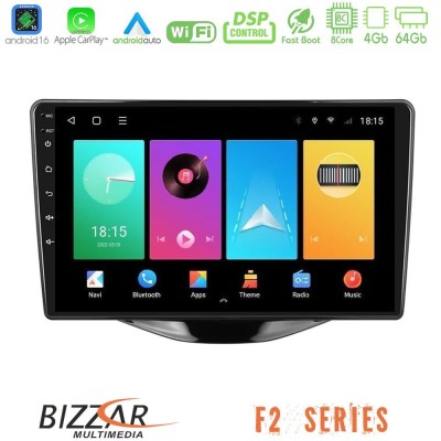 Bizzar F2 Series 8Core Android16 4+64GB Toyota Aygo | Citroen C1 | Peugeot 108 Navigation Multimedia Tablet 9″