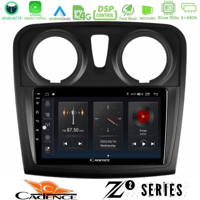 Cadence Z2 Series 8Core Android14 4+64GB  Dacia Sandero 2014-2020 Navigation Multimedia Tablet 9