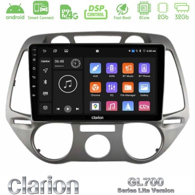 Clarion GL700 Lite Series 8Core Android ClarionOS 2+32GB Hyundai i20 2009-2012 Manual A/C Navigation Multimedia Tablet 9