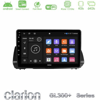 Clarion GL300+ Series 4Core Android ClarionOS 4+64GB Dacia Sandero/Logan/Jogger 2022-> Navigation Multimedia Tablet 9