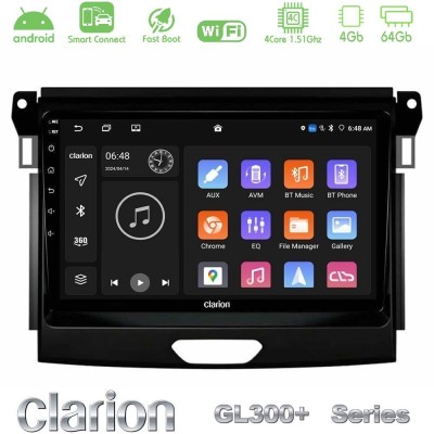 Clarion GL300+ Series 4Core Android ClarionOS 4+64GB  Ford Ranger 2017-2022 Navigation Multimedia Tablet 9