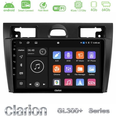 Clarion GL300+ Series 4Core Android ClarionOS 4+64GB  Ford Fiesta/Fusion Navigation Multimedia Tablet 9