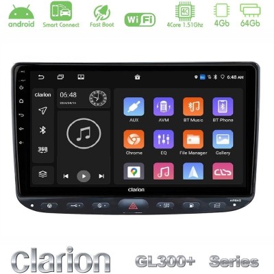 Clarion GL300+ Series 4Core Android ClarionOS 4+64GB Fiat Punto/ Evo Navigation Multimedia Tablet 9