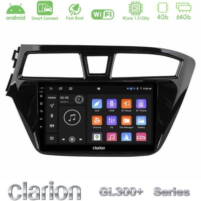 Clarion GL300+ Series 4Core Android ClarionOS 4+64GB  Hyundai i20 2014-2018 Navigation Multimedia Tablet 9