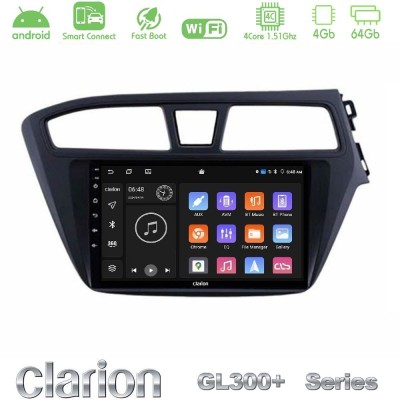 Clarion GL300+ Series 4Core Android ClarionOS 4+64GB Hyundai i20 2014-2018 RHD Navigation Multimedia Tablet 9