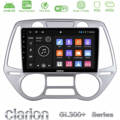 Clarion GL300+ Series 4Core Android ClarionOS 4+64GB  Hyundai i20 2009-2012 Auto A/C Navigation Multimedia Tablet 9