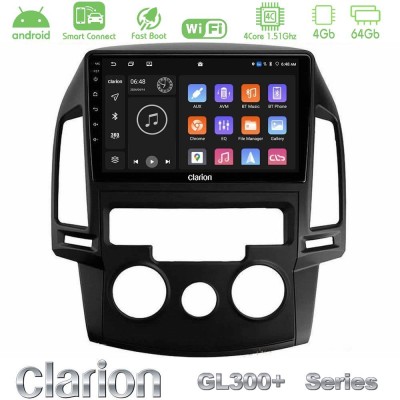 Clarion GL300+ Series 4Core Android ClarionOS 4+64GB  Hyundai i30 2007-2012 Manual A/C Navigation Multimedia Tablet 9
