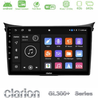 Clarion GL300+ Series 4Core Android ClarionOS 4+64GB  Hyundai i30 2012-2017 Navigation Multimedia Tablet 9