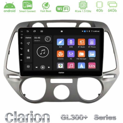 Clarion GL300+ Series 4Core Android ClarionOS 4+64GB  Hyundai i20 2009-2012 Manual A/C Navigation Multimedia Tablet 9