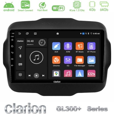 Clarion GL300+ Series 4Core Android ClarionOS 4+64GB  Jeep Renegade 2015-2019 Navigation Multimedia Tablet 9