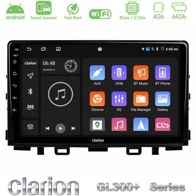 Clarion GL300+ Series 4Core Android ClarionOS 4+64GB  Kia Stonic Navigation Multimedia Tablet 9