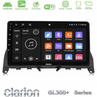 Clarion GL300+ Series 4Core Android ClarionOS 4+64GB  Mercedes C Class W204 Navigation Multimedia Tablet 9