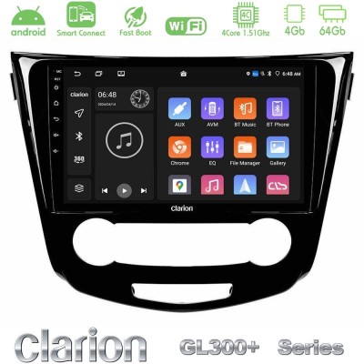 Clarion GL300+ Series 4Core Android ClarionOS 4+64GB  Nissan Qashqai J11 (Manual A/C) Navigation Multimedia Tablet 10