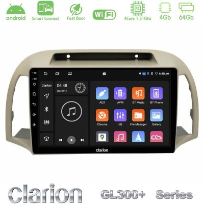 Clarion GL300+ Series 4Core Android ClarionOS 4+64GB  Nissan Micra K12 2002-2010 Navigation Multimedia Tablet 9