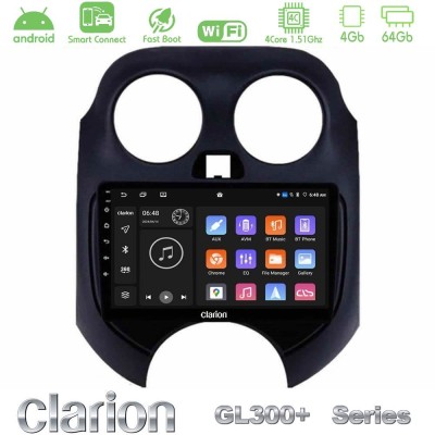 Clarion GL300+ Series 4Core Android ClarionOS 4+64GB  Nissan Micra 2011-2014 Navigation Multimedia Tablet 9